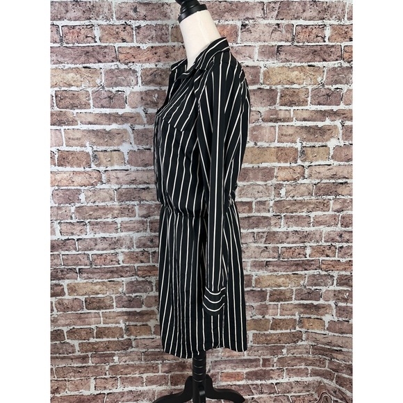 Lauren Ralph Lauren Black White Striped Long Sleeve Shirt Dress Size 6 Collared - Picture 7 of 16